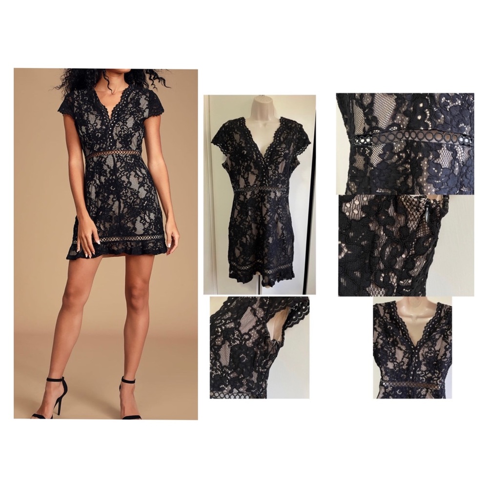 Black Lace Short Sleeve Mini Dress